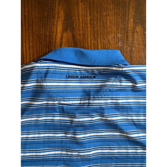 Under Armour Blue & White Striped Activewear Polo Shirt Men's XXL Golf Casual - Picture 6 of 7